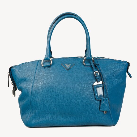 Prada Vitello Daino Double Handle Satchel Bag in Cobalto Blue - Picture 1 of 14